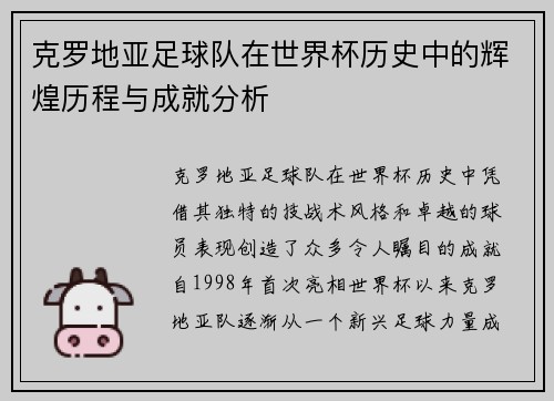 克罗地亚足球队在世界杯历史中的辉煌历程与成就分析